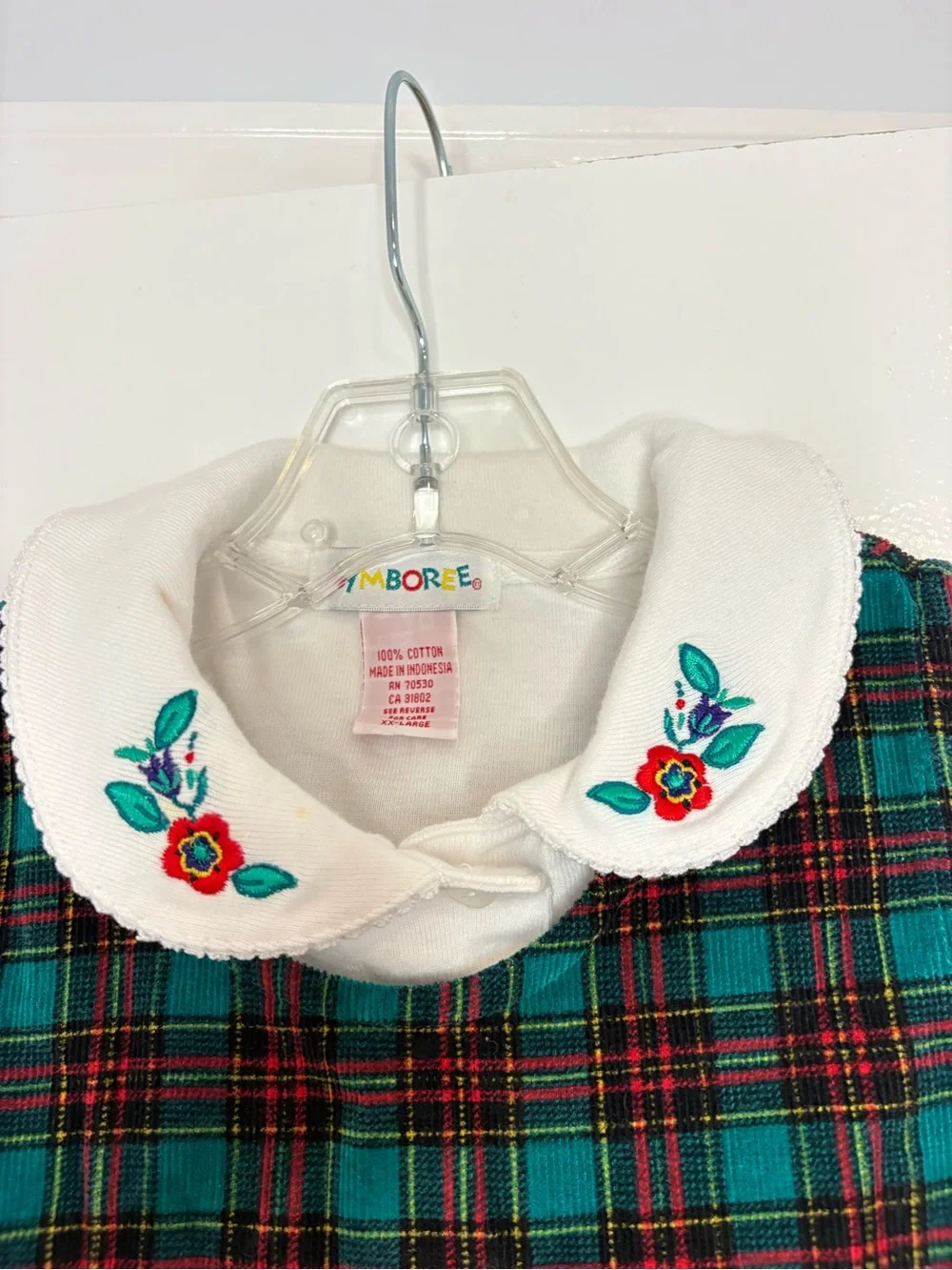 Gymboree Vtg ‘90s Girls 2-piece Outfit Green Plaid Corduroy Dress & Top XXL READ